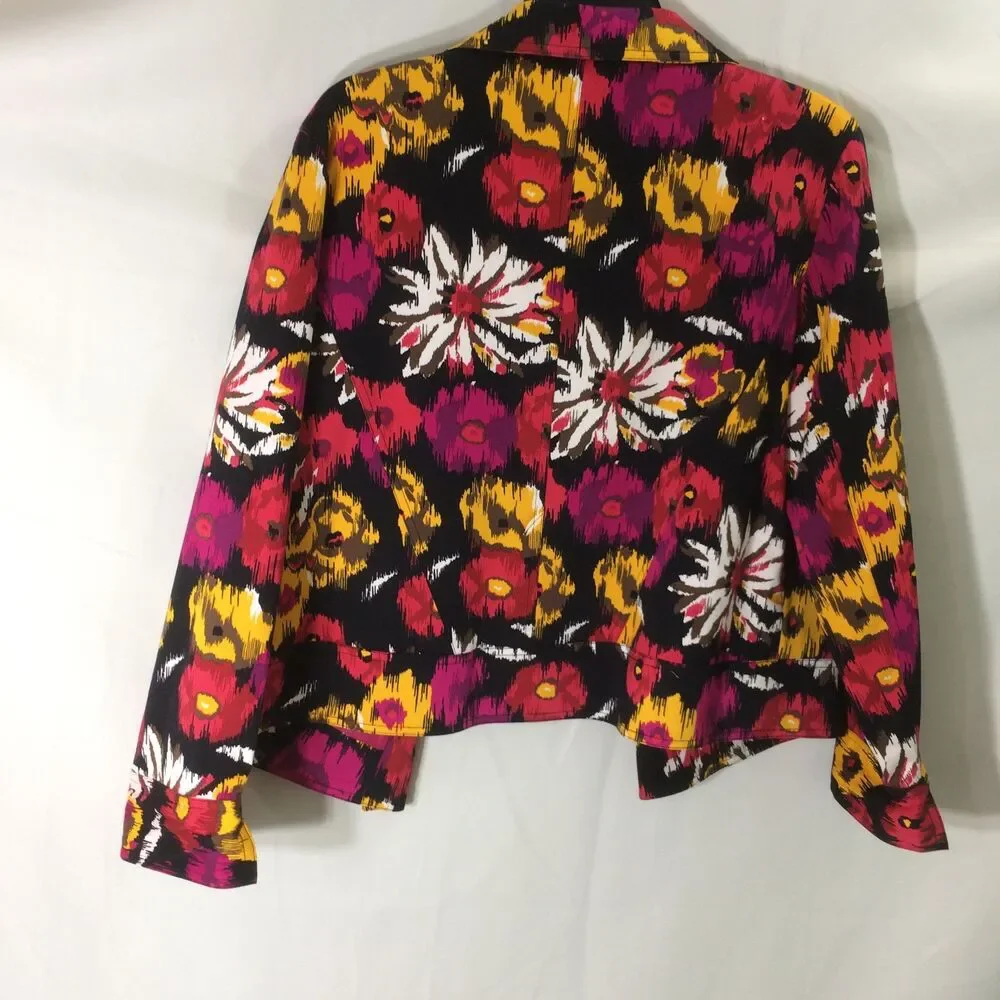 Transitions Blazer Jacket XL Open Front Watercolor Abstract Floral Cotton Lined
